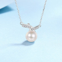 wholesale 925 Sterling Silver Natural Freshwater Pearl Necklace for Women with Asymmetric Pendant, Minimalist Niche Collarbone Chain, Direct Factory Supply-10.5 points/8mm round ball