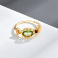 wholesale S925 gold-plated silver vintage Japanese luxury women's ring with green peridot flower gemstone colored treasure series-0-2