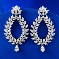 wholesale S925 Sterling Silver Luxuriously Set Marquise European and American Heavy Work Large Statement Piece Suitable for Evening Gowns and Formal Dresses-E402 White Diamond &gt;925 Silver