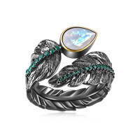 wholesale S925 silver designer-style high-end personalized open ring with natural wind design, featuring natural citrine and moonstone-Natural Cream Moonstone Ring>Adjustable Opening