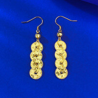 wholesale S925 silver gold-plated new live streaming style crushed ice CNC process ancient coin earrings, new Chinese style-E661 Gold Coin Earrings>925 Silver