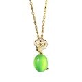 wholesale 925 Sterling Silver Women's Auspicious Cloud Green Chalcedony Plated 18K Gold Color Imperial Green Agate New Chinese Style Pendant Necklace-0-3