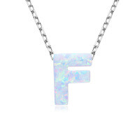 S925 Sterling Silver Necklace with Moissanite Pendant, Unisex Classic Style, Clearance Shipping Included.-Letter F Necklace [Opal]