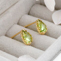 wholesale S925 silver plated 14k gold green olive earrings, Japanese vintage spring style by Dunli Jewelry-0-2