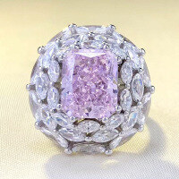 wholesale S925 Sterling Silver New 10*12mm Luxurious Cherry Blossom Pink Square Ring for Women, Fashionable and Elegant Style-R556 Pink Diamond No. 9