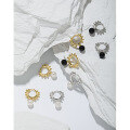 wholesale S925 Sterling Silver Geometric Circle Bead Pearl Black Onyx Textured Ear Clips for Women, Korean Version Ins Minimalist Niche Design-0-1