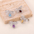 wholesale Original design gemstone ring with floral motif, S925 sterling silver, featuring natural topaz, amethyst, and garnet, niche style-0-1