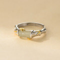 wholesale S925 Sterling Silver Fresh and Sweet Ins Style Niche Design Green Jade Bamboo Joint Bamboo Leaf Ring R02789-0-2