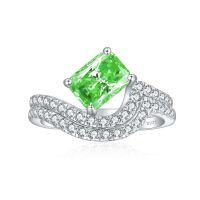 wholesale 925 Sterling Silver 6*8 Radiant Ruby Ring with High Carbon Diamond Gemstone Ring Set-Fireworks G-17 Apple Green US size 10#