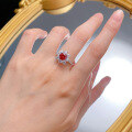 wholesale S925 Silver Mo Jing Jewelry New One-Carat Pigeon Blood Red Ring for Women, Simple and Stylish for Everyday Wear-0-3