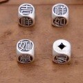 wholesale 999 Silver Auspicious and Propitious Spacer Beads 3D Hard Silver Three-Dimensional Square Geometric Beads DIY Crystal Bracelet Stringing Accessories-0-0