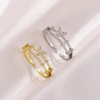 wholesale 925 Sterling Silver Ins Minimalist Butterfly Ring for Women, Fashionable and Elegant, Micro-Paved Zirconia Double-Layer Geometric Open Ring-xb1248-white gold