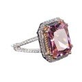 S925 Silver Pigeon Egg Diamond Ring Clearance, Cross-Border Fashion Pink & Yellow Diamond-0-3