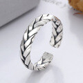 wholesale S925 Sterling Silver Retro Distressed Pure Handwoven Braided Design Simple Adjustable Ring-0-0