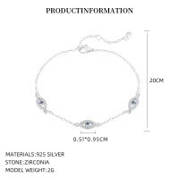 wholesale 925 Sterling Silver Cross-border Hot Selling Evil Eye Bracelet,ins-L727_Spinel 113/White Zirconium_Platinum-Plated_16+3CM 925 Silver