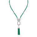 wholesale Metal: 925 Silver Gold Plated Pendant Chain with High-Carbon Diamonds, Wild Wolf Design, Muzo Green Natural Chalcedony Tassel Women's Necklace-0-0