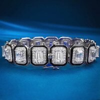 wholesale S925 silver new jewelry collection, luxury-style full diamond-embedded emerald-cut black enamel fashion chain-B062 Black Enamel Bracelet [White Diamond] >16cm