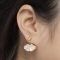 wholesale Original design new Chinese style jade fan earrings, S925 sterling silver inlaid with white shell, national trend style, manufacturer wholesale-0-3
