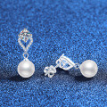 S925 Sterling Silver Moissanite Korean Style Shell Pearl Earrings, Trendy Versatile Elegant Ins Style Influencer Live Streaming Wholesale-0-0
