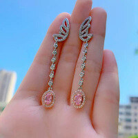 wholesale Sterling Silver New 4*6mm Pink Diamond Earrings Full Diamond Stud Earrings WomenIns Style Cross-Border Design-E291 Pink Diamond 925 Silver