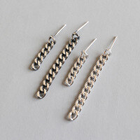 wholesale S925 Sterling Silver HED342 Korean Style Tassel Earrings Vintage Retro Asymmetric Chain Drop Earrings-Vintage Silver [with Sterling Silver Earrings] 925 Silver