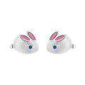 wholesale S925 Sterling Silver Cute Resin Enamel Pink Rabbit Wire Drawing Technique Birth Year Bunny Ear Studs-0-4