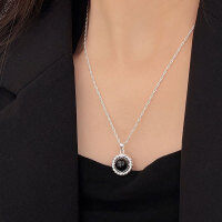 wholesale S925 Sterling Silver Round Black Agate Gold Long Necklace for Women, Korean High-End Spring and Summer New Edition Sweater Chain-Gold model - pure silver (length 50+5CM)