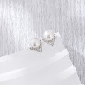 wholesale 925 Sterling Silver Triangle Earrings for Women Korean Style Fashion Micro-Inlaid Zircon Shell Pearl V-Shaped Small Stud Earrings Wholesale-0-0