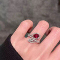 wholesale Metal: 925 Sterling Silver, Zhu Zhifan Jewelry New 6*8mm Pear-shaped Pigeon Blood Red Adjustable Ring for Women,-0-2