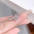 wholesale S925 Sterling Silver Lucky Four-Leaf Clover Ring Women's Bamboo Leaf Fashion Versatile Ins Style High-End Chinese Wind Ring-0-2