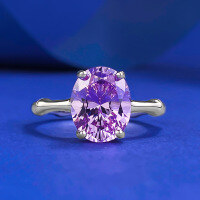 wholesale S925 Silver New 8*10 Lavender Purple Zircon Bamboo Ring, Minimalist European Style Ring Band-R1107 Lavender Diamond Ring  Size 5