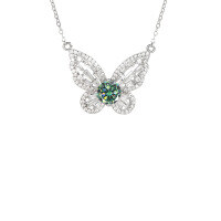 wholesale S925 Sterling Silver 1ct Moissanite Butterfly Pendant Necklace with Full Diamond Accents, Unique Design for Cross-Border Hot Sales-1 carat (green moissanite) necklace 925 silver