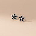 wholesale S925 Sterling Silver Forest-style Black Vinyl Five-Petal Flower Ear Studs Sweet Girly Heart Temperament Ear Jewelry M04099-0-0