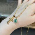 wholesale S925 Sterling Silver Unisex Cross Pendant with Moss Green Inclusions and 18K Gold Plated Chain Factory Direct-0-2