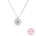 wholesale S925 Sterling Silver Rhodium-Plated Round Pendant with Octagonal Star and Inlaid Crystals Women's Necklace, Korean Style Minimalist Luxury-0-6