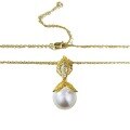 wholesale S925 Gold-Plated French Romantic Gold Leaf 12mm Pearl Pendant Neo-Vintage Necklace for Women-0-4