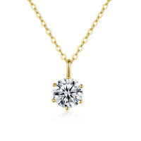 14K Gold Plated 925 Silver 1ct Six-Prong Pendant Moissanite Necklace for Cross-Border Supply-0.5CT set with moissanite  925 silver