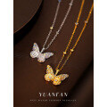 wholesale S925 Sterling Silver Retro Colorful Zircon Butterfly Necklace for Women, Cross-Border Niche Luxury-0-1