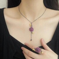 wholesale S925 Sterling Silver Secret Garden Designer Pendant Natural Style Rose Design with Genuine Colored Gemstone Necklace Collarbone Chain-Natural garnet pendant (with silver chain)