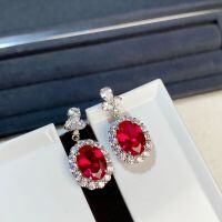 wholesale S925 Sterling Silver Women's Ruby Corundum Full Diamond Earring Set, European and American Cross-Border Bestseller Direct from Manufacturer-Red Corundum-ED080>925 Silver