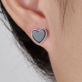 wholesale S925 Sterling Silver Black Agate Heart Stud Earrings, Heart Shape Sweet Fashion Commuting Daily Versatile Earrings-0-3