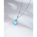 wholesale 925 Sterling Silver Teardrop Aqua Zircon Necklace for Women, Fashion Minimalist Unique High-End Pendant Collarbone Chain Necklace-0-3