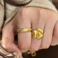 wholesale S925 silver Italian brushed gold twisted ring with layered woven texture and elegant style-0-3