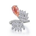wholesale S925 Silver Jewelry New Arrival 7*13 Padparadscha High-Carbon Diamond Floral Ring for Women inIns Style-0-5