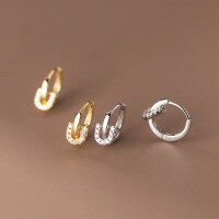 wholesale S925 full diamond letter U ear clasp Korean version minimalist petite horseshoe summer elegant earrings M01081-S925 silver pair gold 925 silver