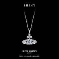 925 Sterling Silver Saturn Necklace, New Sweet Niche Luxury Minimalist Design, Sweet & Cool Style Ins Choker with Moissanite.-S925 sterling silver + 1 carat moissanite MS-1076B  925 silver