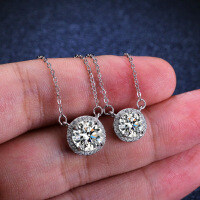 Sterling Silver 1-Carat Moissanite Pendant Necklace for Women-2 carats (set with zircon)  925 silver