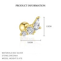 wholesale S925 Sterling Silver French-style Zircon Geometric Round Stud Earrings For Women, Small Batch Luxury Cross-border Design-E4663-Gold/Pair 925 Silver