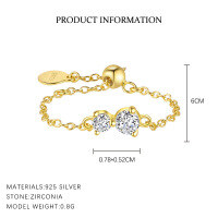 wholesale S925 Sterling Silver European And American Luxury Butterfly Zircon Ring For Women, French-style Geometric Design Chain Wholesale-K2089-Gold Adjustable opening