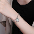 wholesale S925 Sterling Silver Beaded Chain with Vintage Prince Coin, M Letter, and Heart Charm Bracelet-0-2